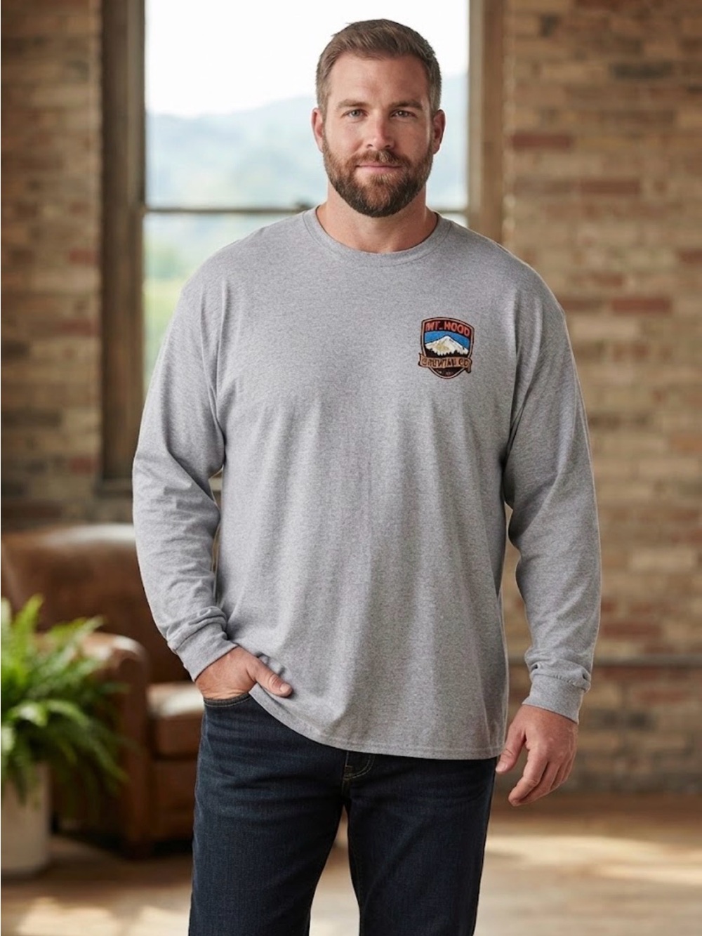 Mt Hood Brewing Co Hogsback Oatmeal Stout Graphic Long Sleeve Shirt XXL